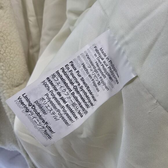 J Crew Coat Womens XL White Sherpa Teddy Faux Shearling Fuzz Shawl Cocoon Shawl - Picture 10 of 11